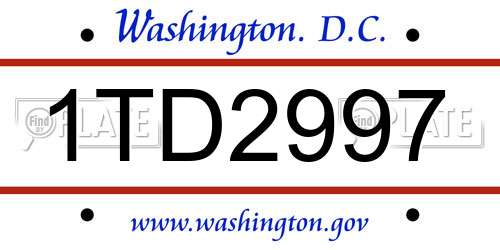 1TD2997 District Of Columbia License Plate
