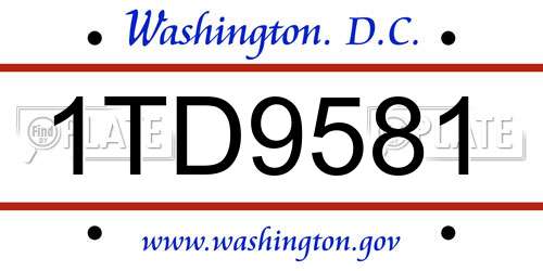 1TD9581 District Of Columbia License Plate