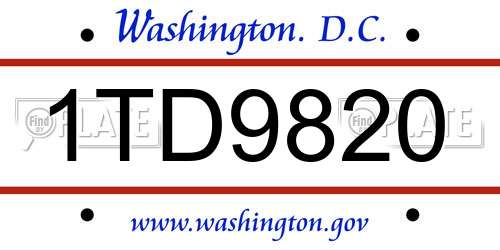 1TD9820 District Of Columbia License Plate