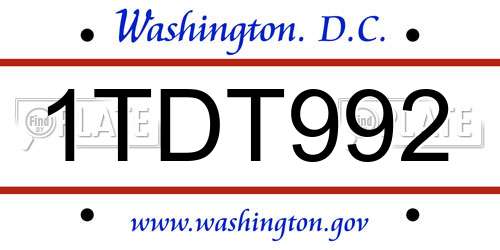 1TDT992 District Of Columbia License Plate