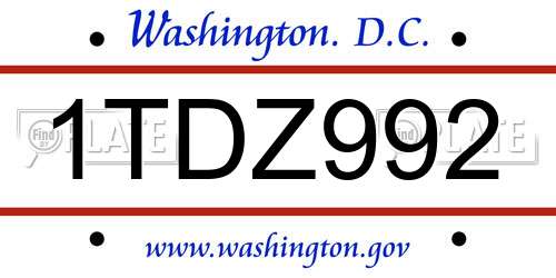 1TDZ992 District Of Columbia License Plate
