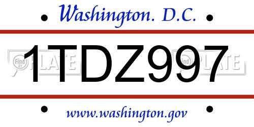 1TDZ997 District Of Columbia License Plate
