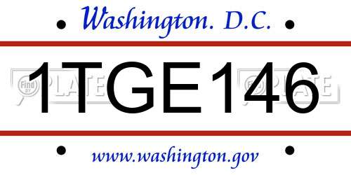 1TGE146 District Of Columbia License Plate