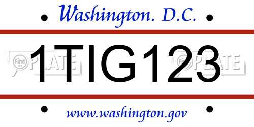 1TIG123 District Of Columbia License Plate