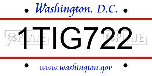 1TIG722 District Of Columbia License Plate