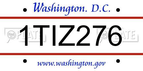 1TIZ276 District Of Columbia License Plate
