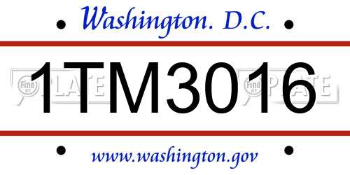1TM3016 District Of Columbia License Plate