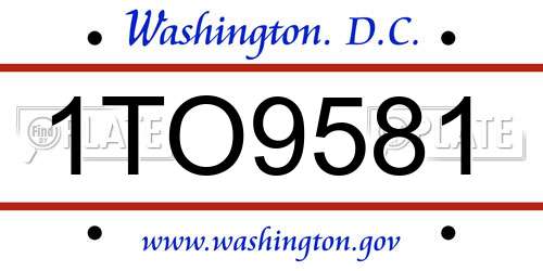 1TO9581 District Of Columbia License Plate
