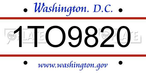 1TO9820 District Of Columbia License Plate