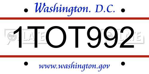 1TOT992 District Of Columbia License Plate