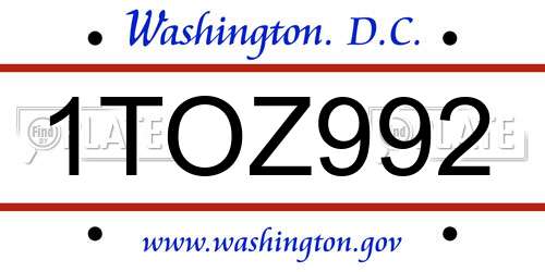 1TOZ992 District Of Columbia License Plate