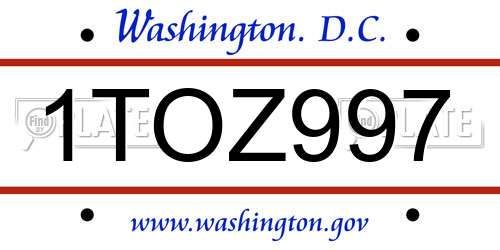 1TOZ997 District Of Columbia License Plate