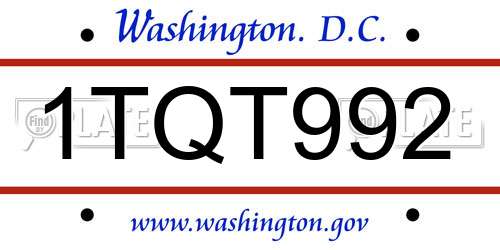 1TQT992 District Of Columbia License Plate