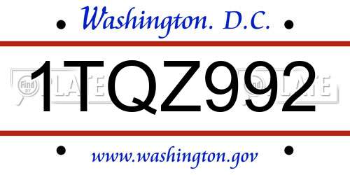 1TQZ992 District Of Columbia License Plate