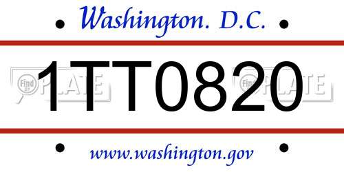 1TT0820 District Of Columbia License Plate