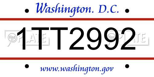 1TT2992 District Of Columbia License Plate