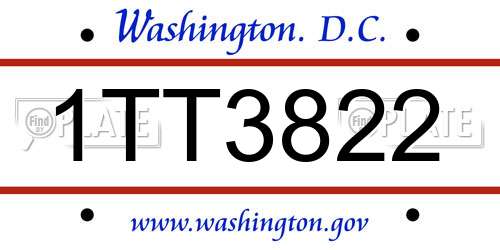 1TT3822 District Of Columbia License Plate