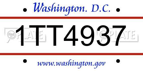 1TT4937 District Of Columbia License Plate