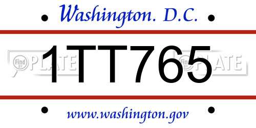 1TT765 District Of Columbia License Plate