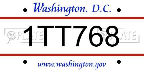 1TT768 District Of Columbia License Plate