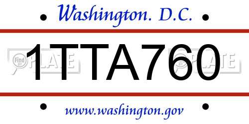 1TTA760 District Of Columbia License Plate
