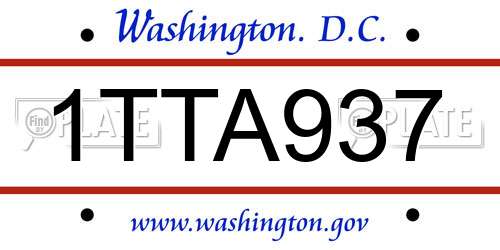 1TTA937 District Of Columbia License Plate
