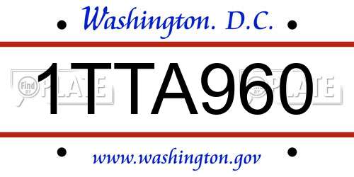 1TTA960 District Of Columbia License Plate