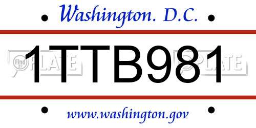 1TTB981 District Of Columbia License Plate