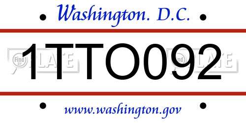 1TTO092 District Of Columbia License Plate