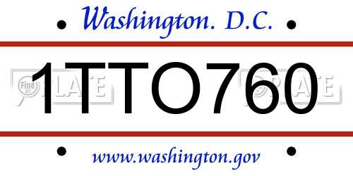 1TTO760 District Of Columbia License Plate