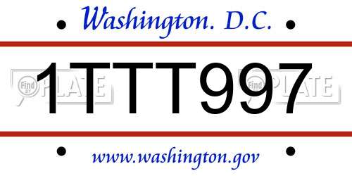 1TTT997 District Of Columbia License Plate