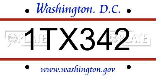 1TX342 District Of Columbia License Plate
