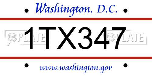 1TX347 District Of Columbia License Plate