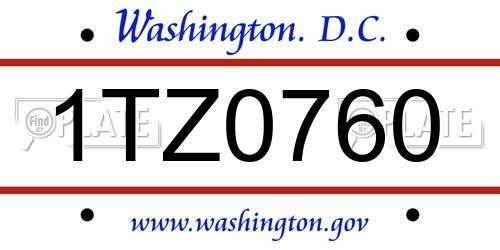 1TZ0760 District Of Columbia License Plate