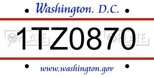 1TZ0870 District Of Columbia License Plate