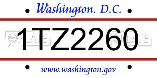 1TZ2260 District Of Columbia License Plate