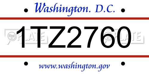 1TZ2760 District Of Columbia License Plate
