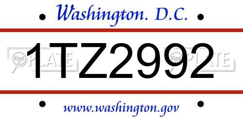 1TZ2992 District Of Columbia License Plate