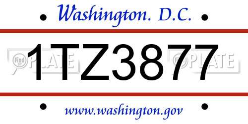 1TZ3877 District Of Columbia License Plate