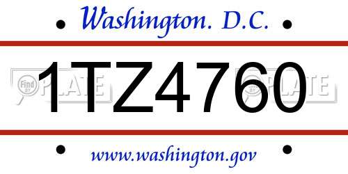 1TZ4760 District Of Columbia License Plate