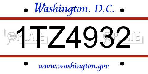 1TZ4932 District Of Columbia License Plate