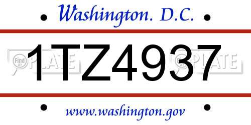 1TZ4937 District Of Columbia License Plate