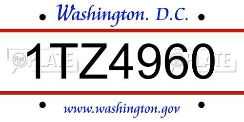 1TZ4960 District Of Columbia License Plate