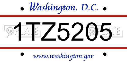 1TZ5205 District Of Columbia License Plate