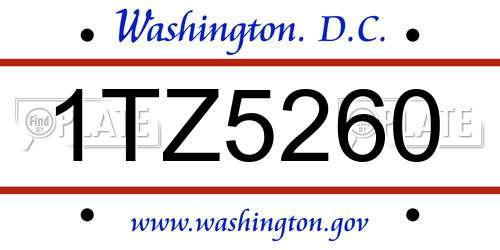 1TZ5260 District Of Columbia License Plate