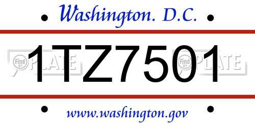 1TZ7501 District Of Columbia License Plate