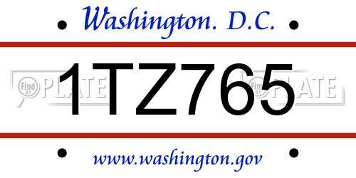 1TZ765 District Of Columbia License Plate