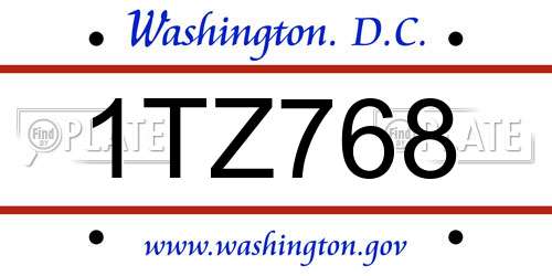 1TZ768 District Of Columbia License Plate