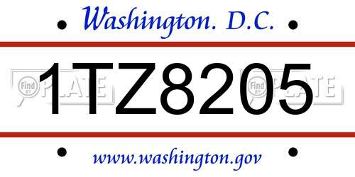1TZ8205 District Of Columbia License Plate