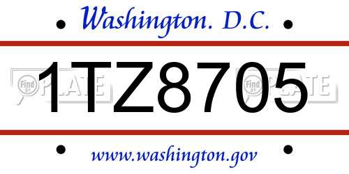 1TZ8705 District Of Columbia License Plate
